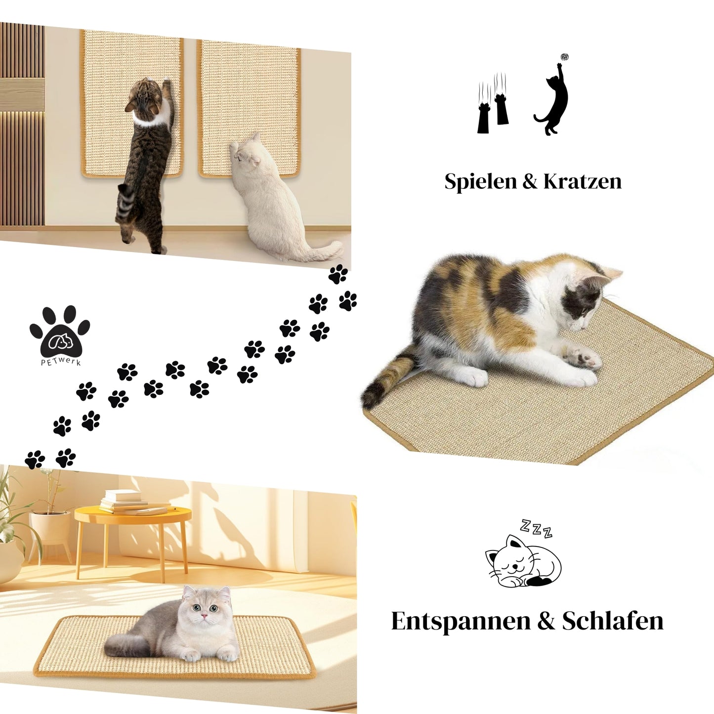 PETWERK® Kratzmatte | Katzen Vorleger| Kratzteppich| Sisal Kratzmatte| Katzenmöbel| Krallenpflege