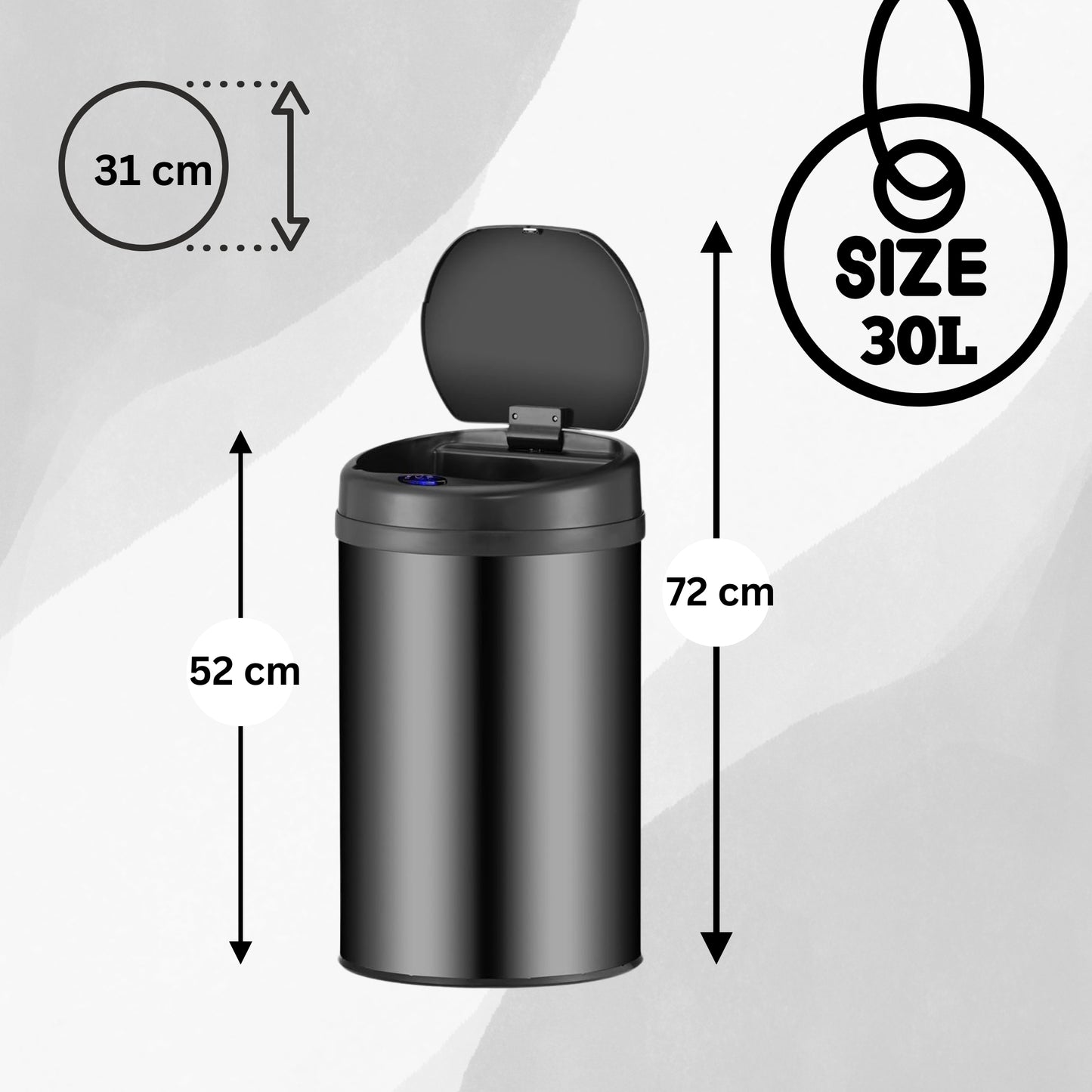 DIVID® Sensor Mülleimer Küche 30L, 40L & 50L | Elektrischer Abfallbehälter | Müllbeutel Klemmring | Bewegungserkennung | Automatisch schließender Deckel | Auslaufschutz | Küchenmülleimer