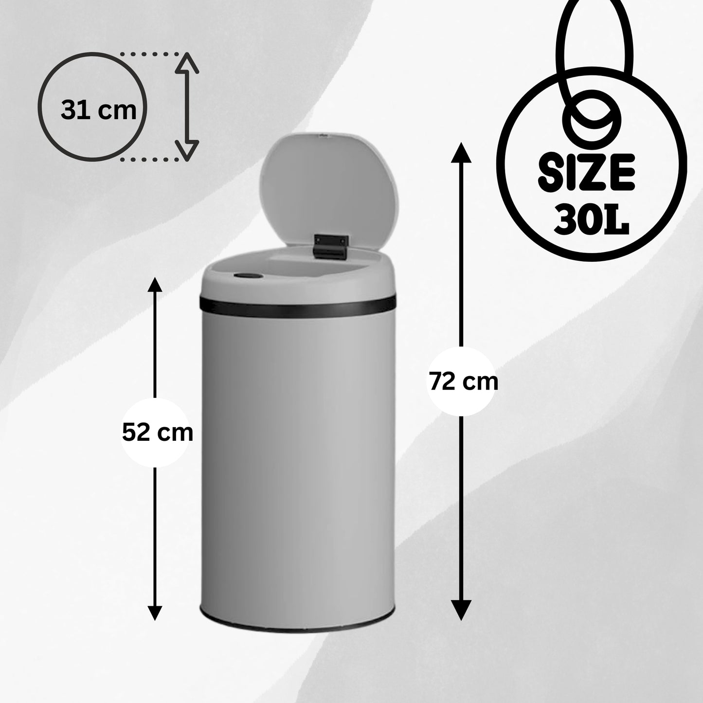 DIVID® Sensor Mülleimer Küche 30L, 40L & 50L | Elektrischer Abfallbehälter | Müllbeutel Klemmring | Bewegungserkennung | Automatisch schließender Deckel | Auslaufschutz | Küchenmülleimer