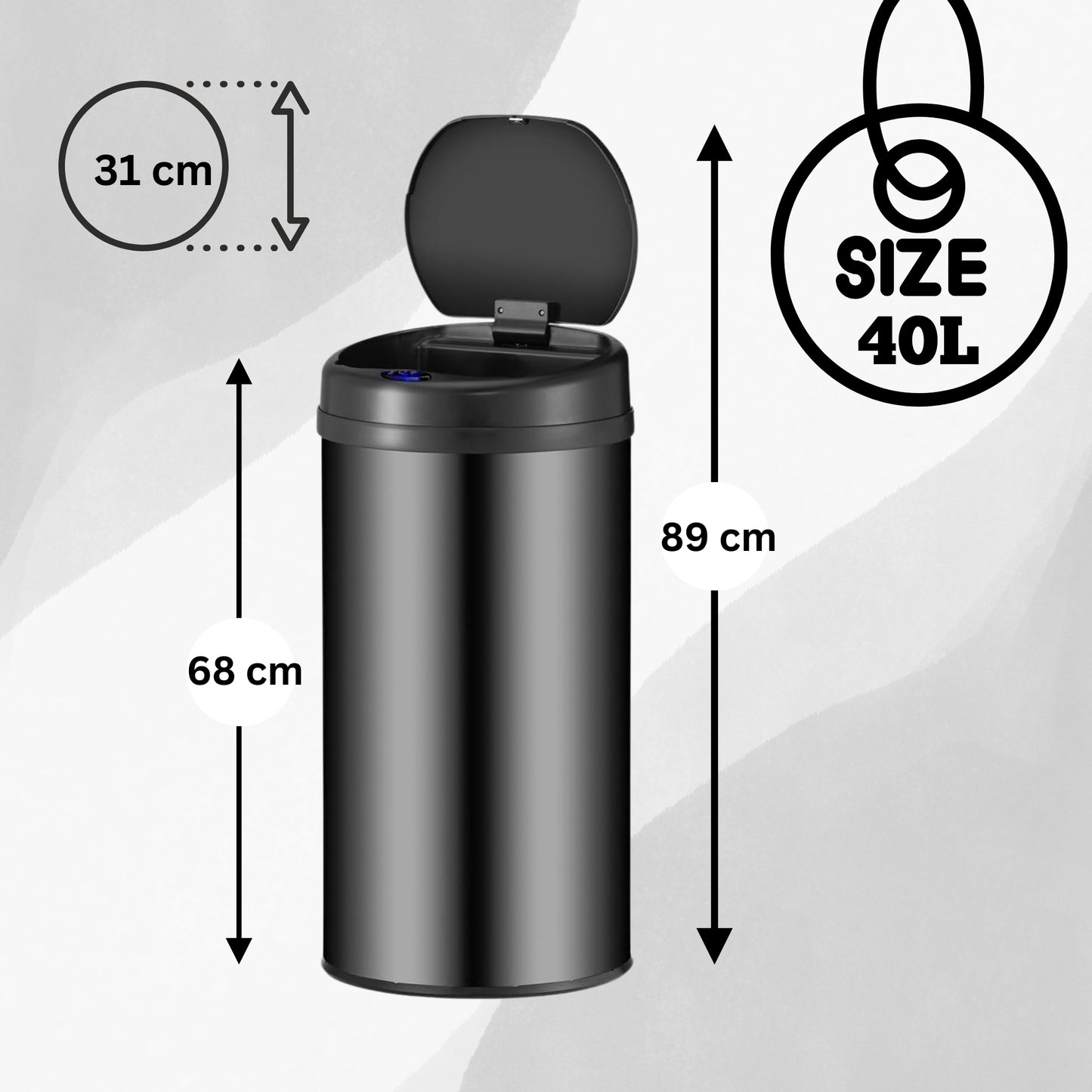 DIVID® Sensor Mülleimer Küche 30L, 40L & 50L | Elektrischer Abfallbehälter | Müllbeutel Klemmring | Bewegungserkennung | Automatisch schließender Deckel | Auslaufschutz | Küchenmülleimer