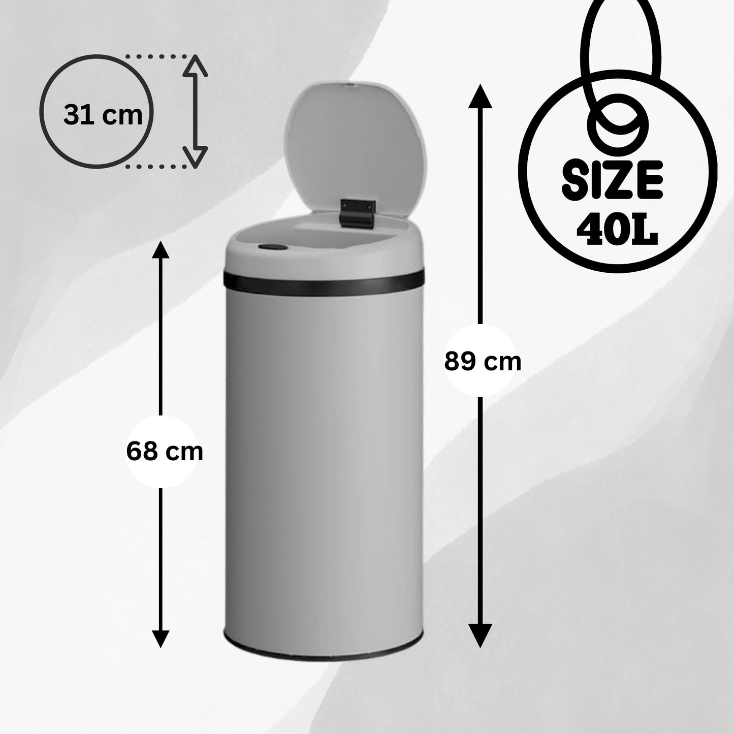 DIVID® Sensor Mülleimer Küche 30L, 40L & 50L | Elektrischer Abfallbehälter | Müllbeutel Klemmring | Bewegungserkennung | Automatisch schließender Deckel | Auslaufschutz | Küchenmülleimer