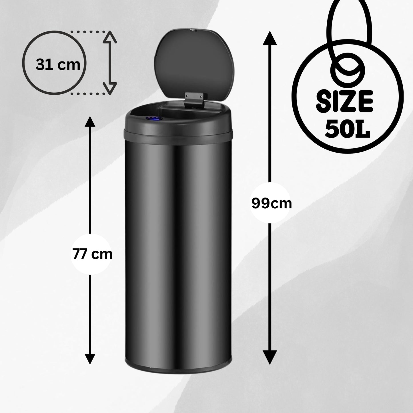 DIVID® Sensor Mülleimer Küche 30L, 40L & 50L | Elektrischer Abfallbehälter | Müllbeutel Klemmring | Bewegungserkennung | Automatisch schließender Deckel | Auslaufschutz | Küchenmülleimer