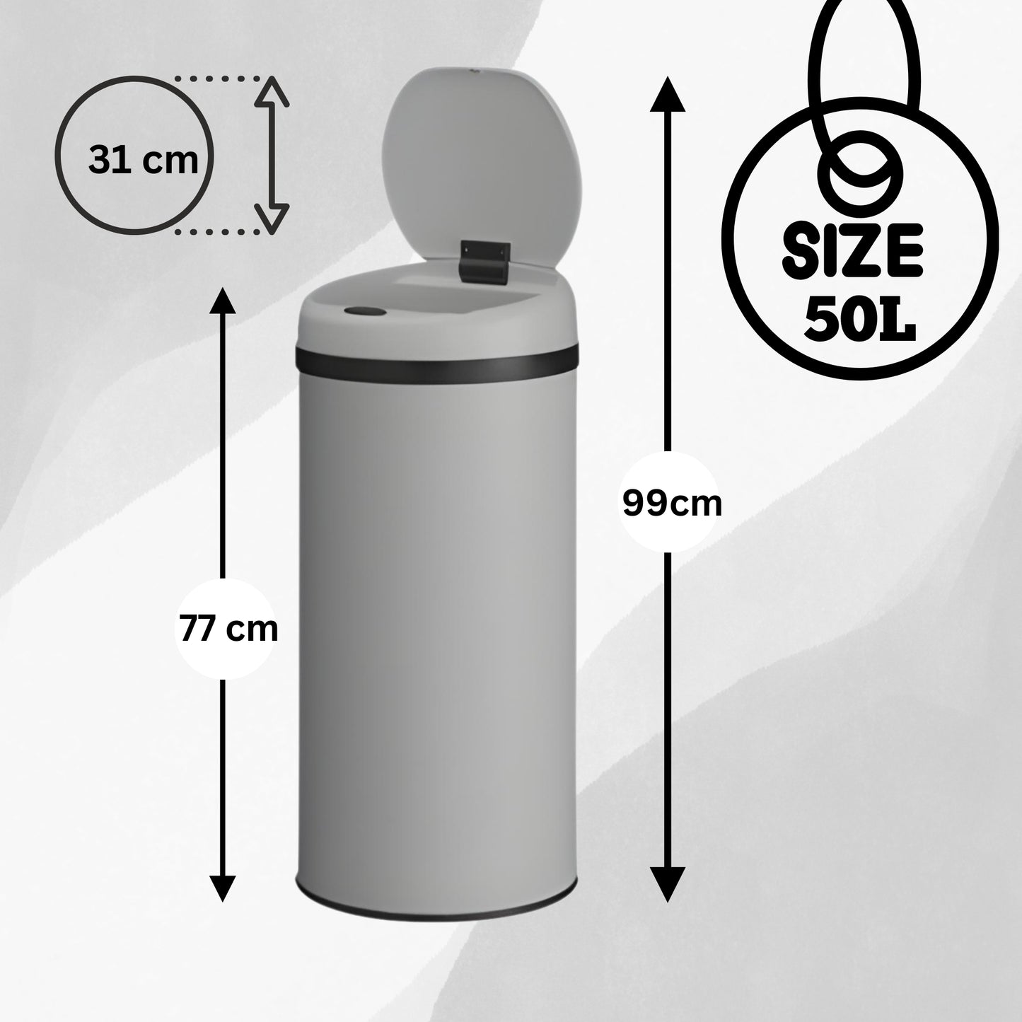 DIVID® Sensor Mülleimer Küche 30L, 40L & 50L | Elektrischer Abfallbehälter | Müllbeutel Klemmring | Bewegungserkennung | Automatisch schließender Deckel | Auslaufschutz | Küchenmülleimer