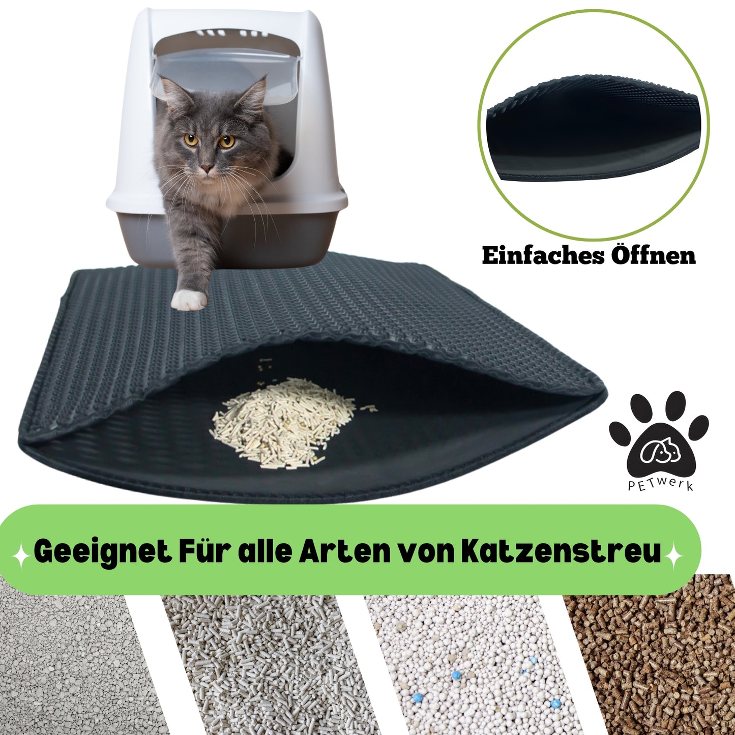 PETWERK® Katzenklo Matte| Katzenklo Vorleger 60x40 | Katzenmatte| Unterleger im Wabendesign| Wasserdicht|