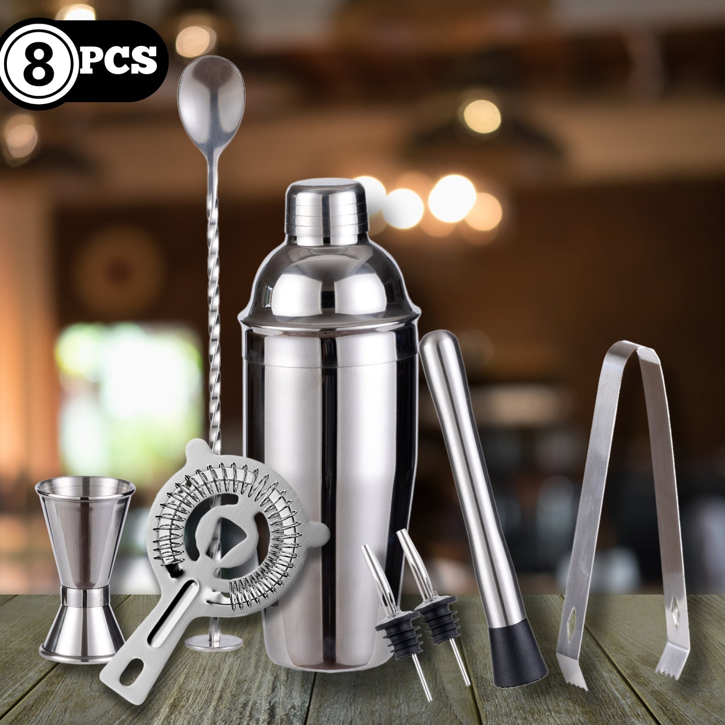 DIVID® Cocktail Set 8 Teilig| Shaker inkl Zubehör| Premium Barkeeper Set für Zuhause| Bar| Party| 750ml Shaker
