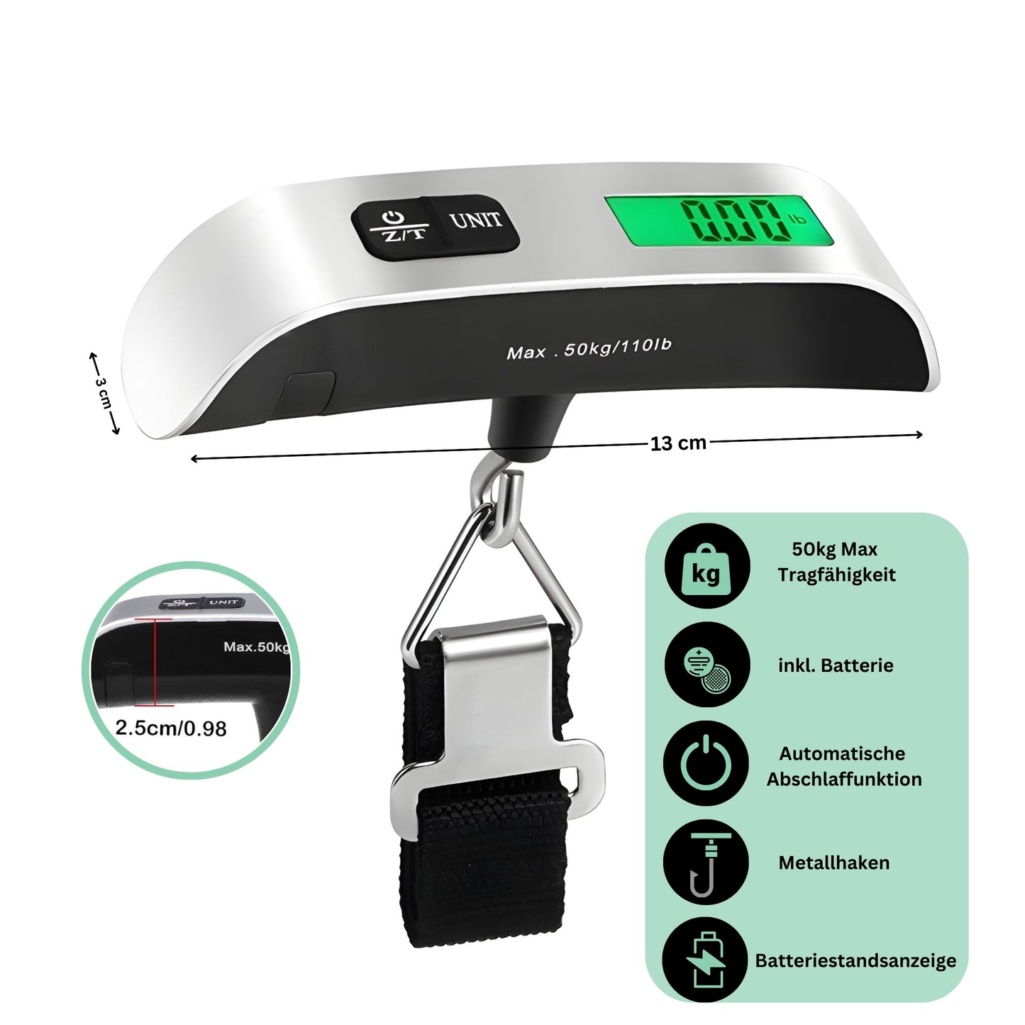 DIVID® Digitale Kofferwaage 2 | Digitale Messwaage | Gepäckwaage mit Haken bis zu 50Kg/110Lbs | Hängewaage | Angeln und Reisen | Travelscale