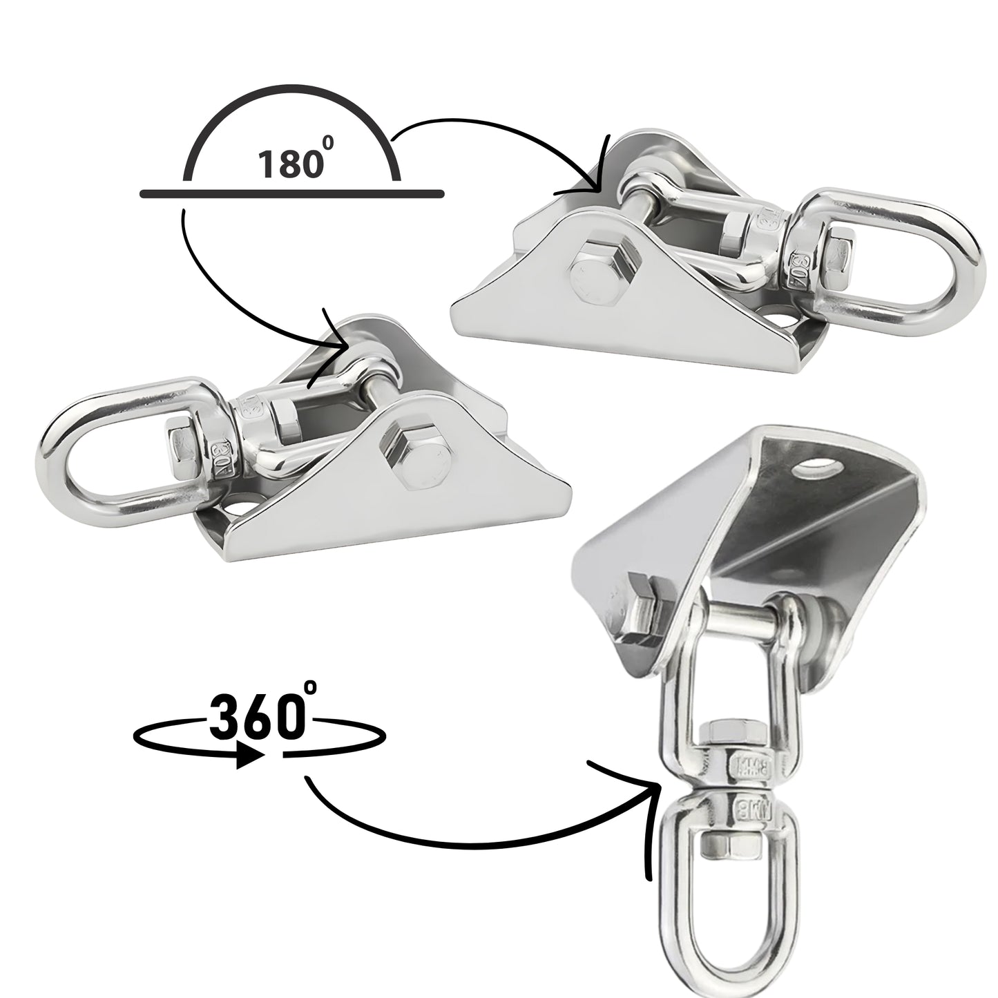 DIVID® Deckenhaken Set| Für Beton und holz| Schwerlast bis zu 450Kg| Edelstahl| 360° Drehbar| Für Schaukeln, Hängesessel und Hängematten geeignet| inkl Schrauben und Karabienerhaken