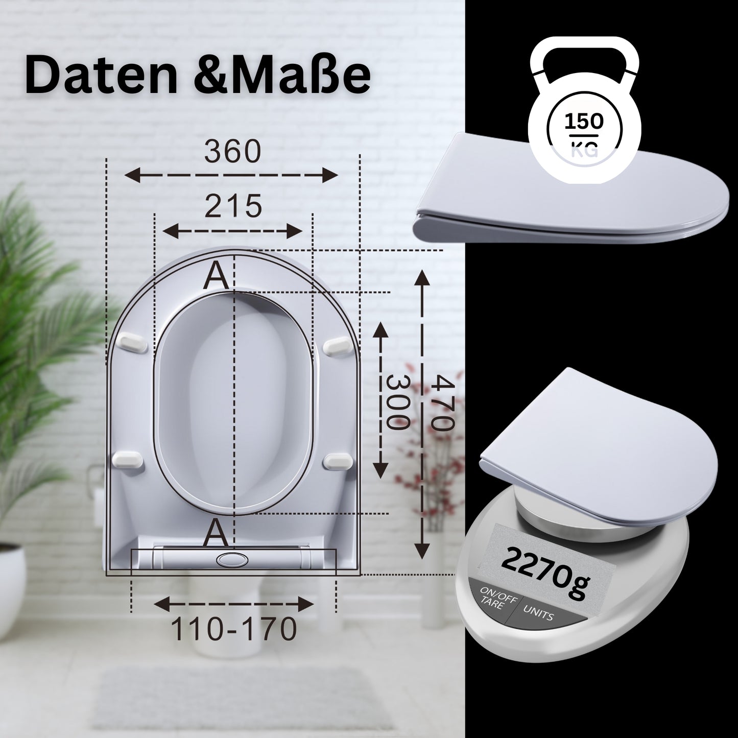 DIVID® Toilettendeckel, WC Sitz mit Absenkautomatik, Quick-Release Funktion, einfache Reinigung, Weiß, Toilettensitz mit verstellbaren Scharnieren, Kunststoff