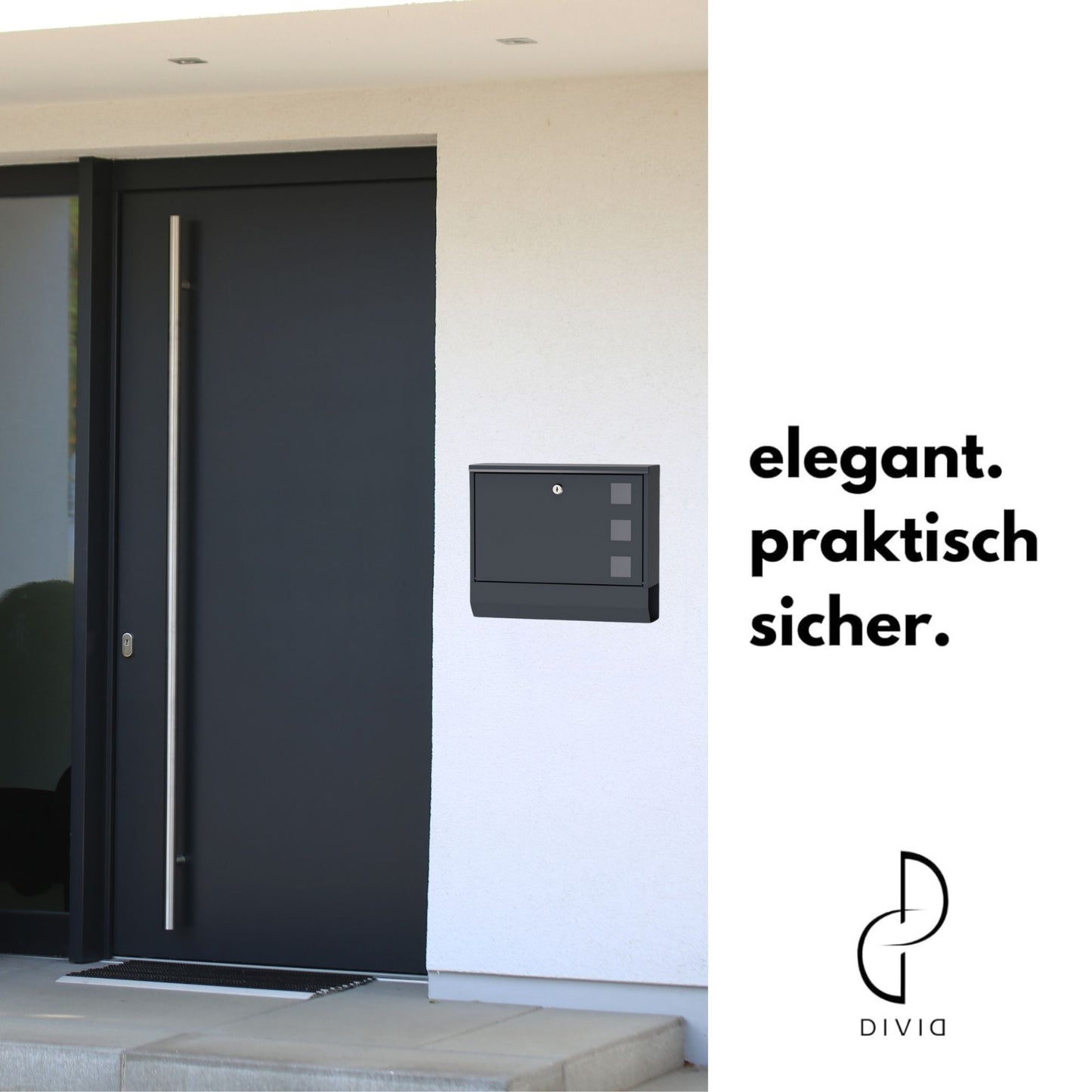 DIVID® Briefkasten (DIV-309) in Modernem Design mit Sichtfenster | Wandmontage inkl Schrauben und Dübel | Wandbriefkasten inkl. 2 Schlüssel | Moderner Briefkasten zum abschließen | Edelstahl
