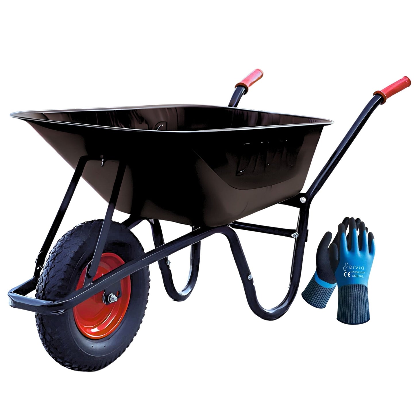 DIVID® Schubkarre 250Kg | Luftreifen mit Stahlfelgen | Schiebkarre | Bauschubkarre | Gartenschubkarre | Transportkarre mit robustem Stahlrahmen
