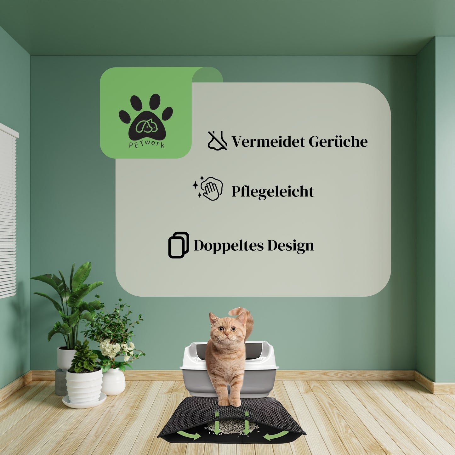 PETWERK® Katzenklo Matte| Katzenklo Vorleger 60x40 | Katzenmatte| Unterleger im Wabendesign| Wasserdicht|