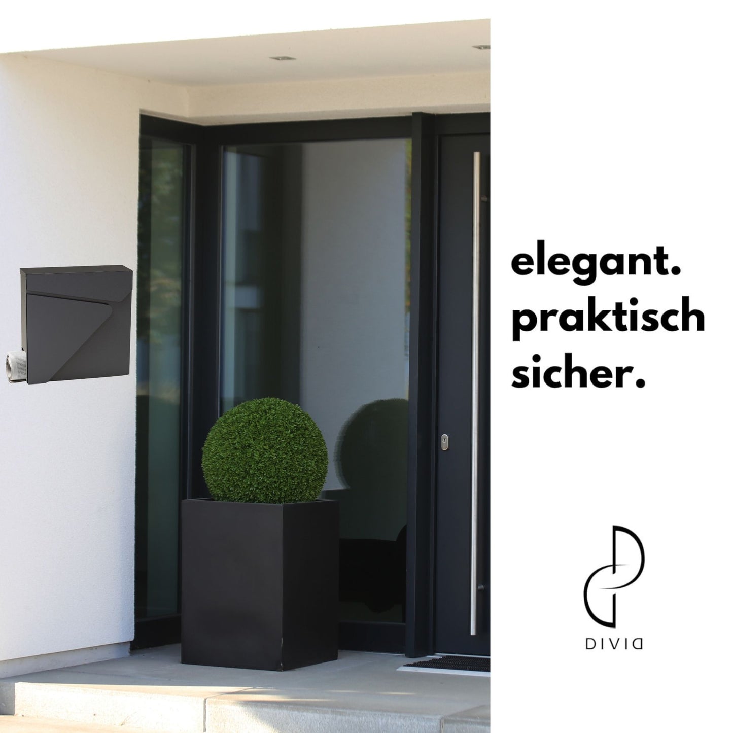 DIVID® Briefkasten (DIV-307) in Modernem Design| Wandmontage inkl Schrauben und Dübel | Wandbriefkasten inkl. 2 Schlüssel | Moderner Briefkasten zum abschließen | Edelstahl