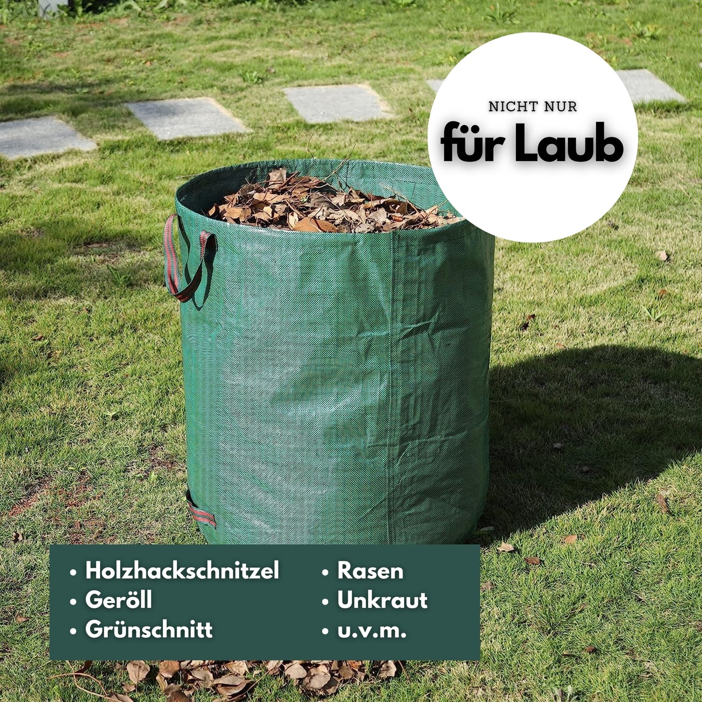 DIVID® Gartensäcke mit Trageschlaufen |Gartensack 3x 272L Set Laubsack Gartenabfallsack - Selbststehend 4 Griffe Stabil Robust & Faltbar - Rasenschnitt für Gartenabfälle Grünschnitt Laubabfall