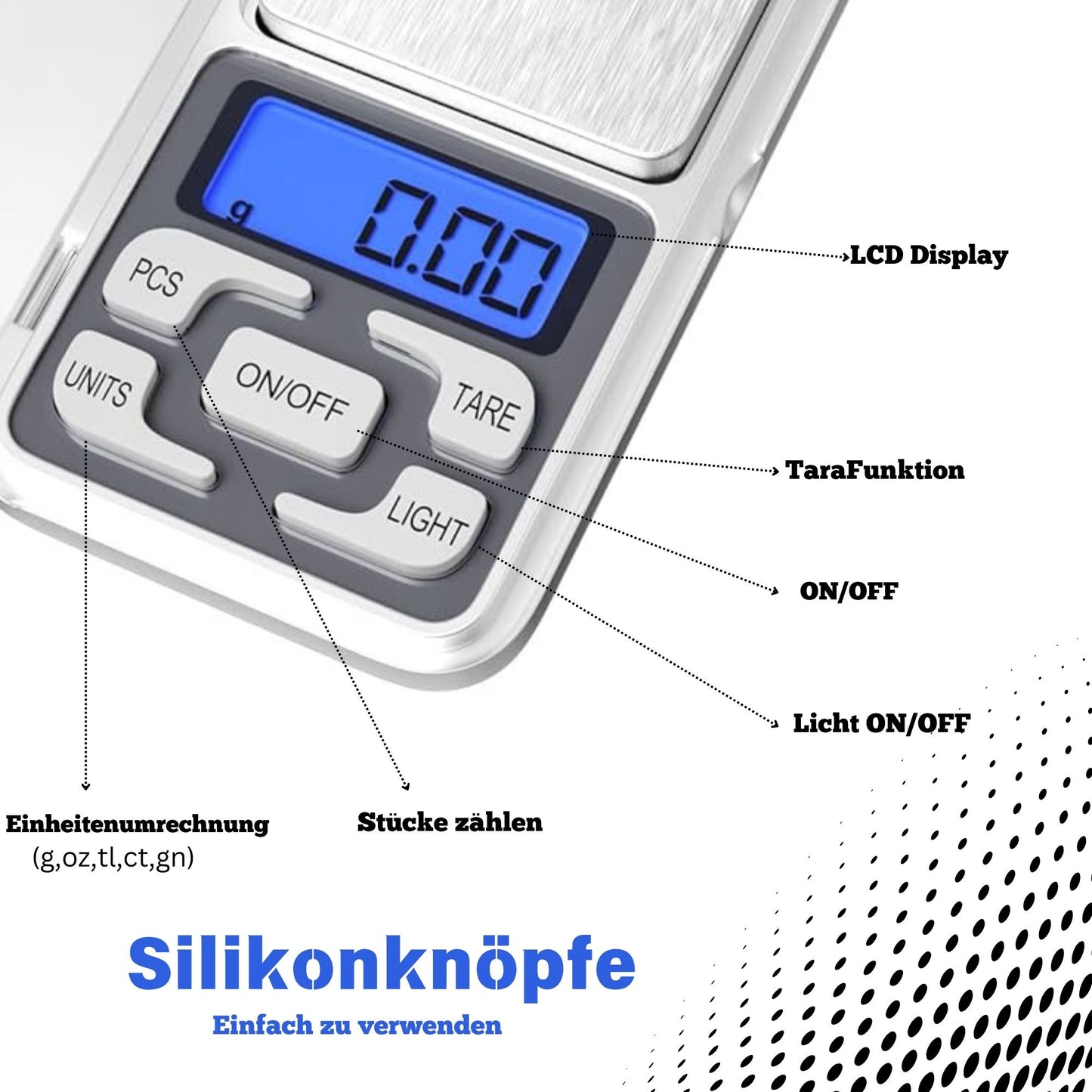 DIVID® Küchenwaage | Digitaleküchenwaage | Taschenwaage | Professionelle Waage 0,01gr-500gr | Mini Digitalwaage | Miltifunktionswaage mit LCD Display und Tara Funktion