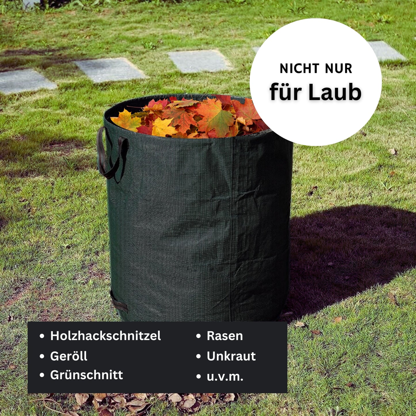 DIVID® Gartensäcke mit Trageschlaufen |Gartensack 3x 272L Set Laubsack Gartenabfallsack - Selbststehend 4 Griffe Stabil Robust & Faltbar - Rasenschnitt für Gartenabfälle Grünschnitt Laubabfall
