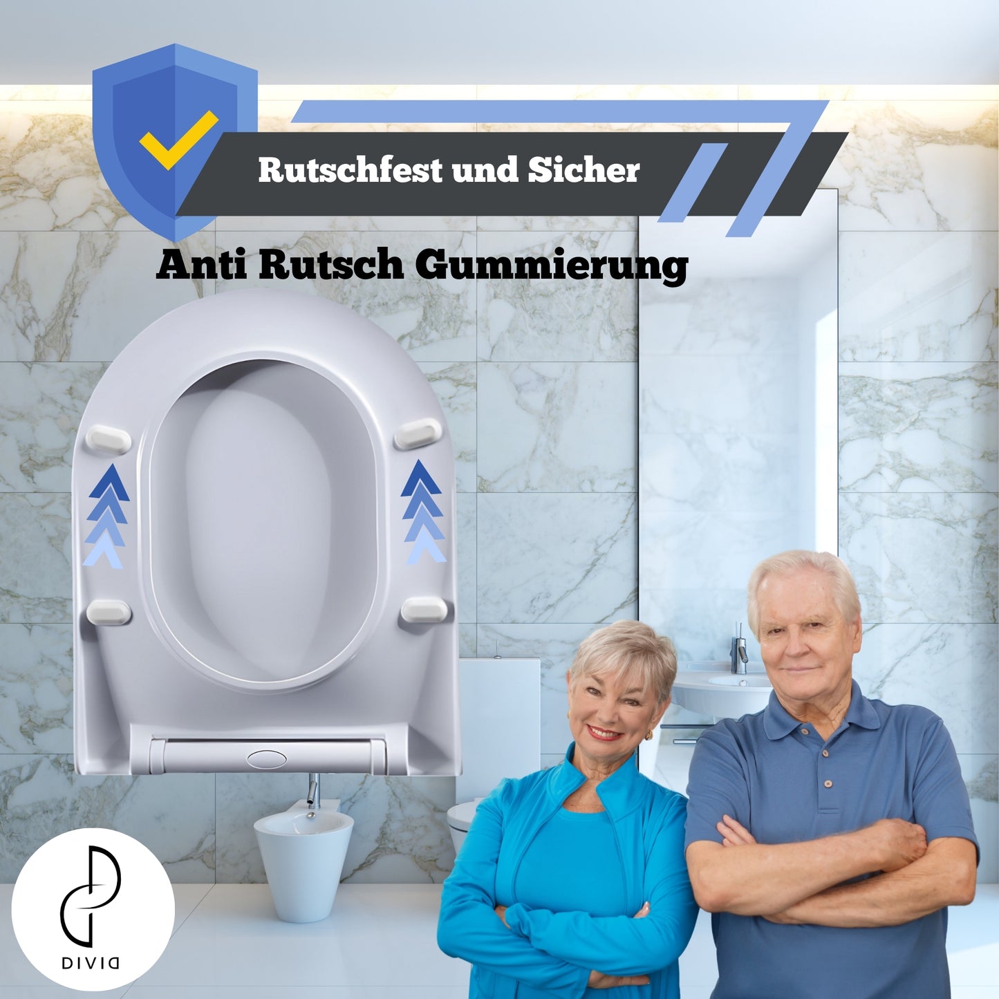 DIVID® Toilettendeckel, WC Sitz mit Absenkautomatik, Quick-Release Funktion, einfache Reinigung, Weiß, Toilettensitz mit verstellbaren Scharnieren, Kunststoff