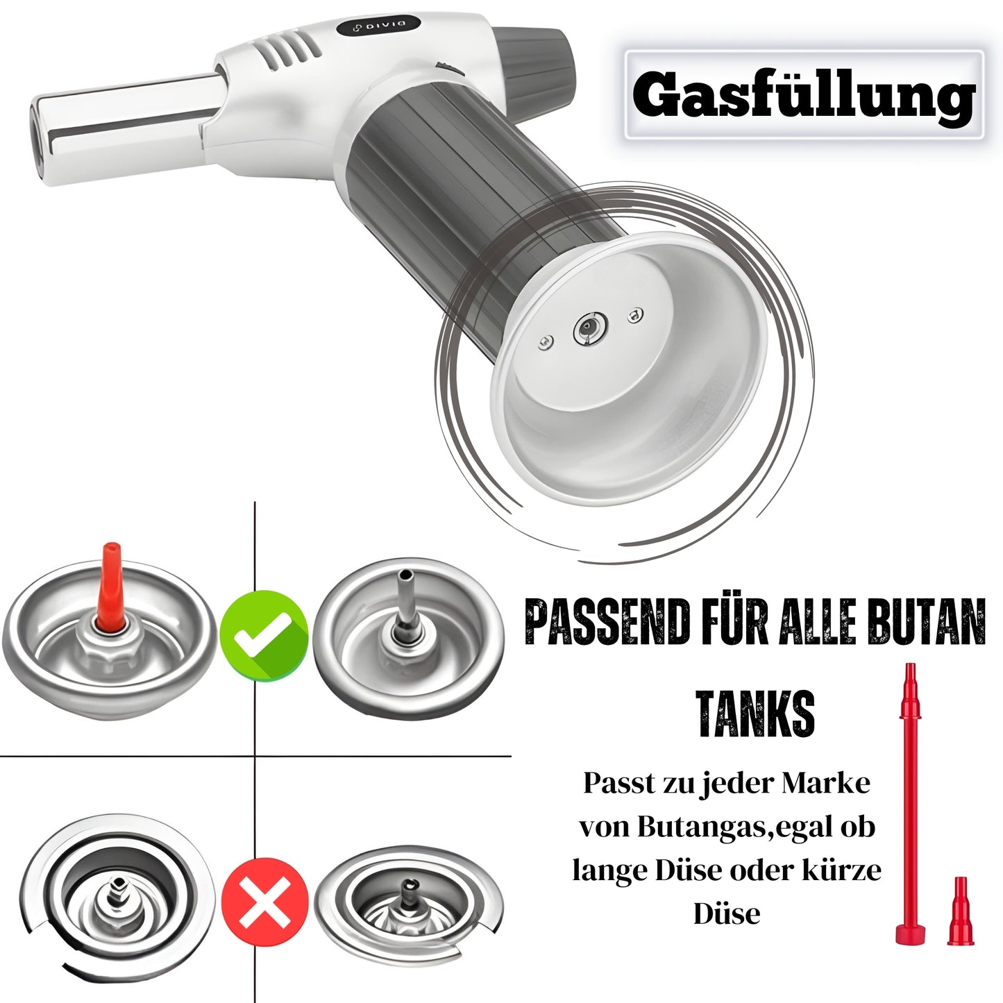 DIVID® Bunsenbrenner| Küchenbrenner| Flambierbrenner für Dessert| Créme Brulee brenner| Lötbrenner mit Sicherheitsschloss| Küche,Camping,Outdoor