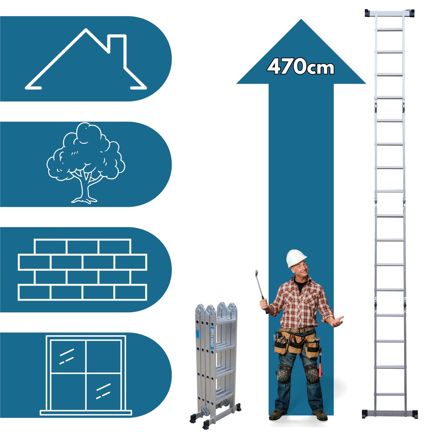 DIVID® Aluleiter 3,6 Meter & 4,7 Meter | Leiter klappbar | Gelenkleiter | Multifunktionsleiter belastbar bis 150Kg | Mehrzweckleiter | Klappleiter | Stehleiter ausziehbar | Teleskopleiter