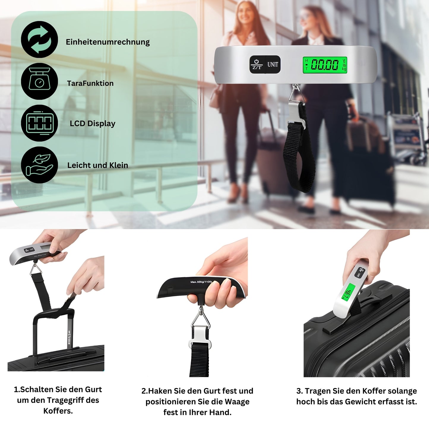 DIVID® Digitale Kofferwaage 2 | Digitale Messwaage | Gepäckwaage mit Haken bis zu 50Kg/110Lbs | Hängewaage | Angeln und Reisen | Travelscale