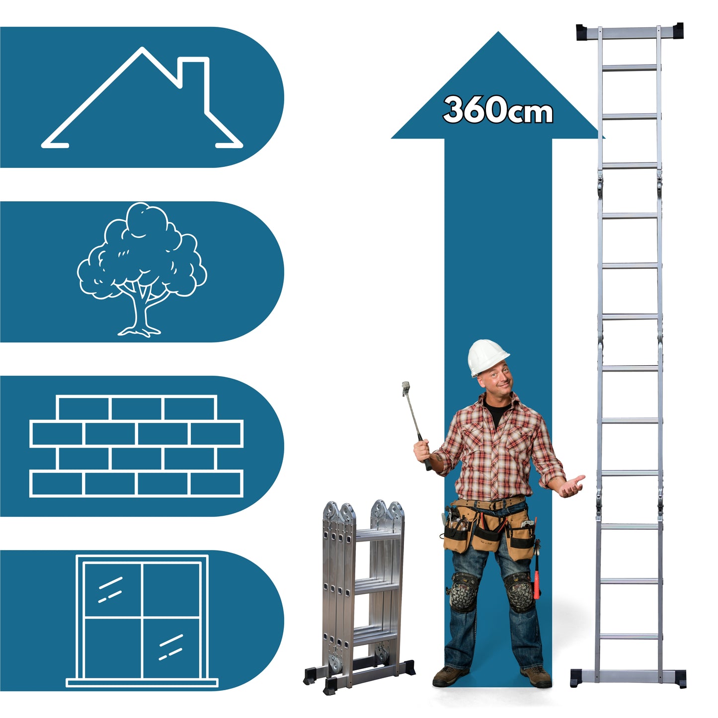 DIVID® Aluleiter 3,6 Meter & 4,7 Meter | Leiter klappbar | Gelenkleiter | Multifunktionsleiter belastbar bis 150Kg | Mehrzweckleiter | Klappleiter | Stehleiter ausziehbar | Teleskopleiter