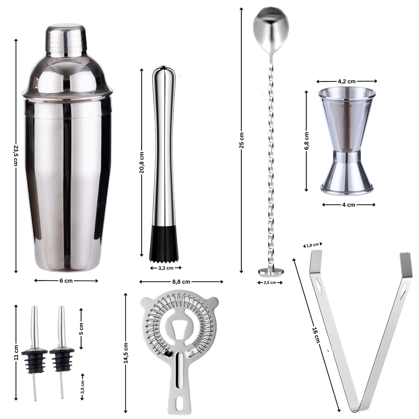 DIVID® Cocktail Set 8 Teilig| Shaker inkl Zubehör| Premium Barkeeper Set für Zuhause| Bar| Party| 750ml Shaker