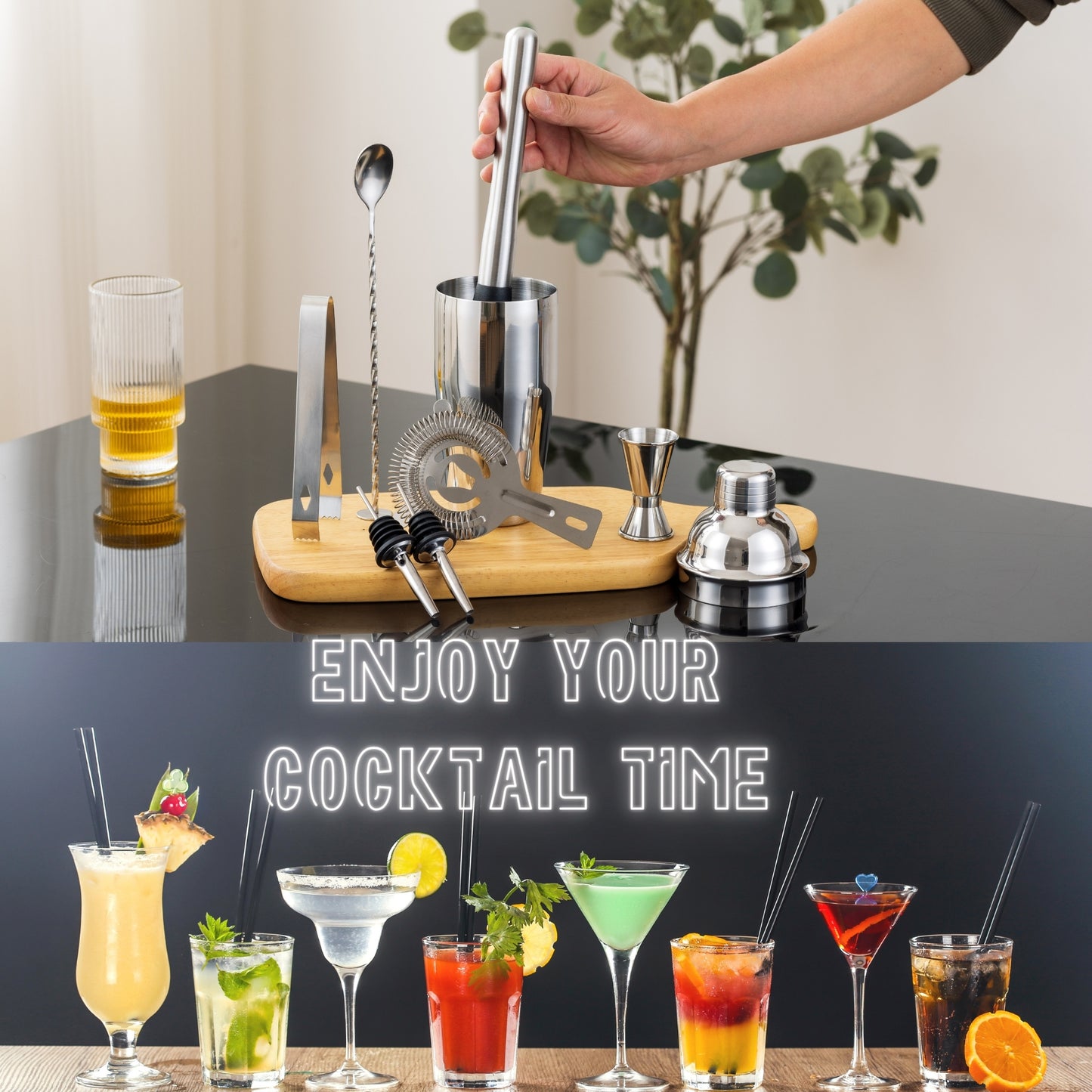 DIVID® Cocktail Set 8 Teilig| Shaker inkl Zubehör| Premium Barkeeper Set für Zuhause| Bar| Party| 750ml Shaker