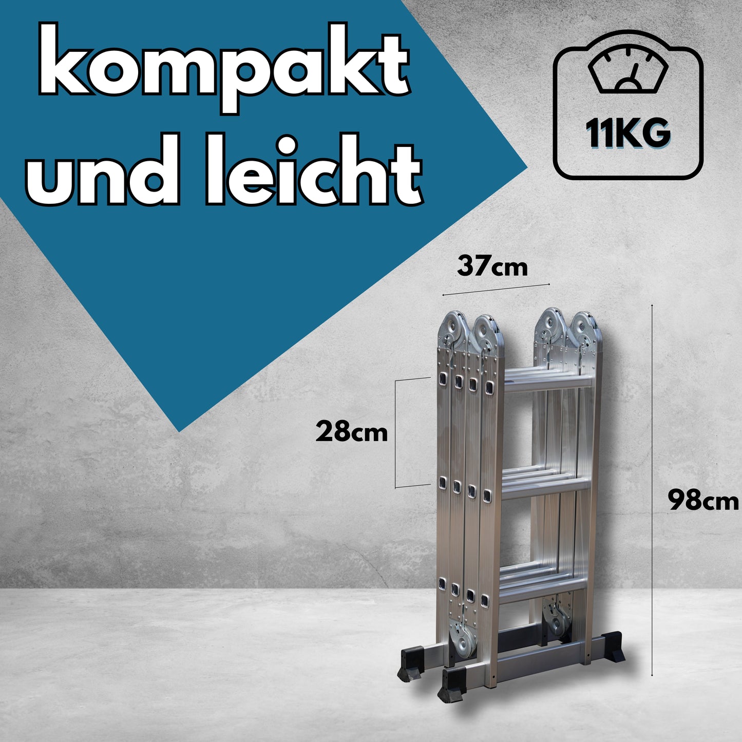 DIVID® Aluleiter 3,6 Meter & 4,7 Meter | Leiter klappbar | Gelenkleiter | Multifunktionsleiter belastbar bis 150Kg | Mehrzweckleiter | Klappleiter | Stehleiter ausziehbar | Teleskopleiter