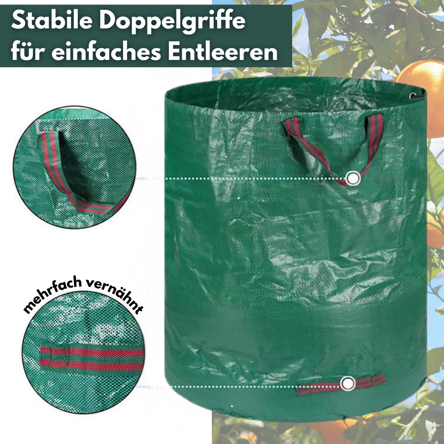 DIVID® Gartensäcke mit Trageschlaufen |Gartensack 3x 272L Set Laubsack Gartenabfallsack - Selbststehend 4 Griffe Stabil Robust & Faltbar - Rasenschnitt für Gartenabfälle Grünschnitt Laubabfall