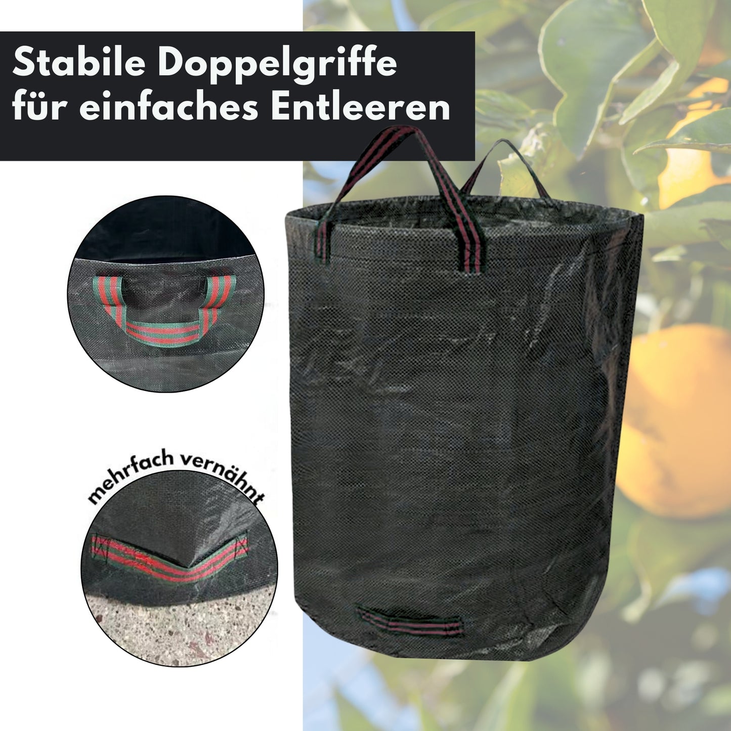 DIVID® Gartensäcke mit Trageschlaufen |Gartensack 3x 272L Set Laubsack Gartenabfallsack - Selbststehend 4 Griffe Stabil Robust & Faltbar - Rasenschnitt für Gartenabfälle Grünschnitt Laubabfall