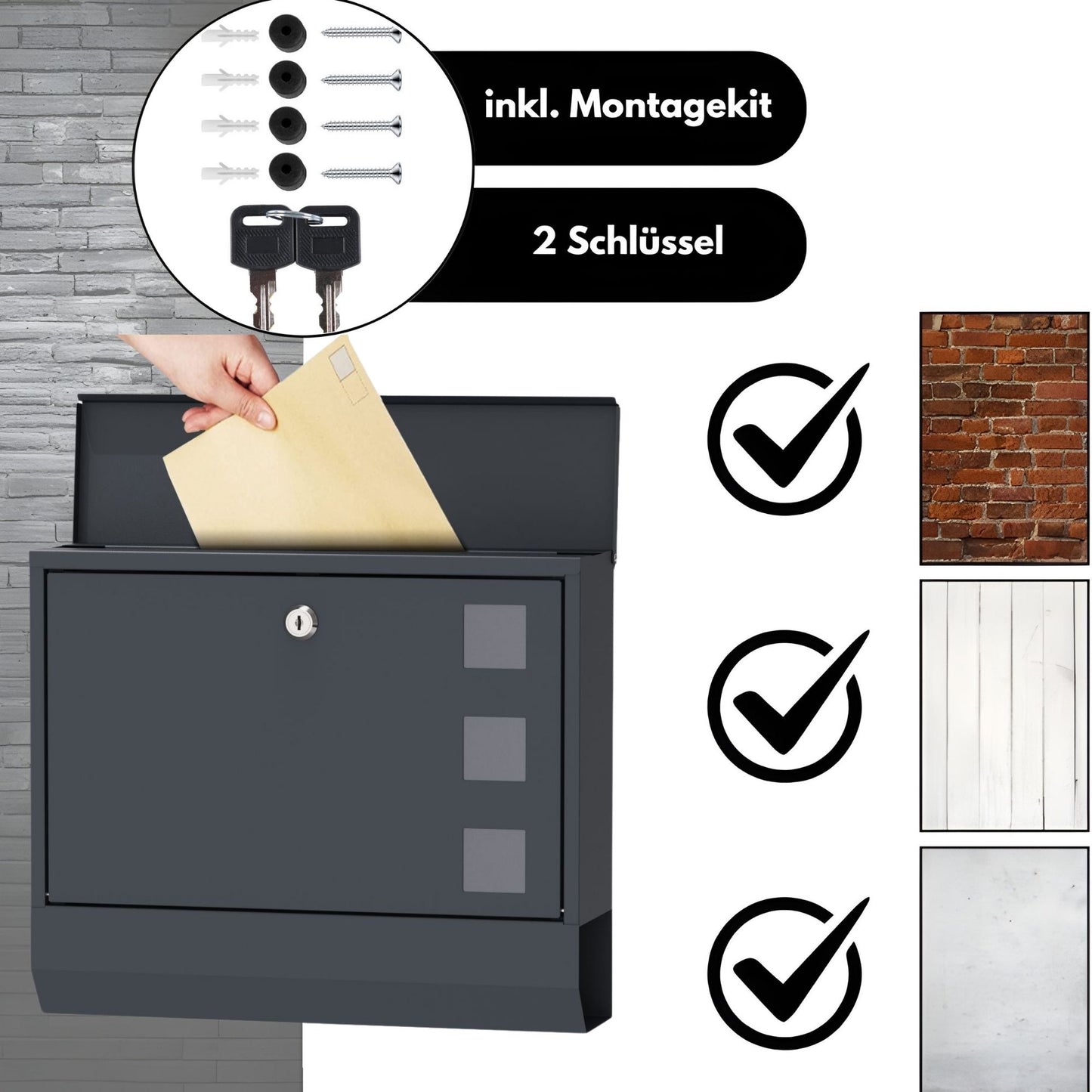 DIVID® Briefkasten (DIV-309) in Modernem Design mit Sichtfenster | Wandmontage inkl Schrauben und Dübel | Wandbriefkasten inkl. 2 Schlüssel | Moderner Briefkasten zum abschließen | Edelstahl