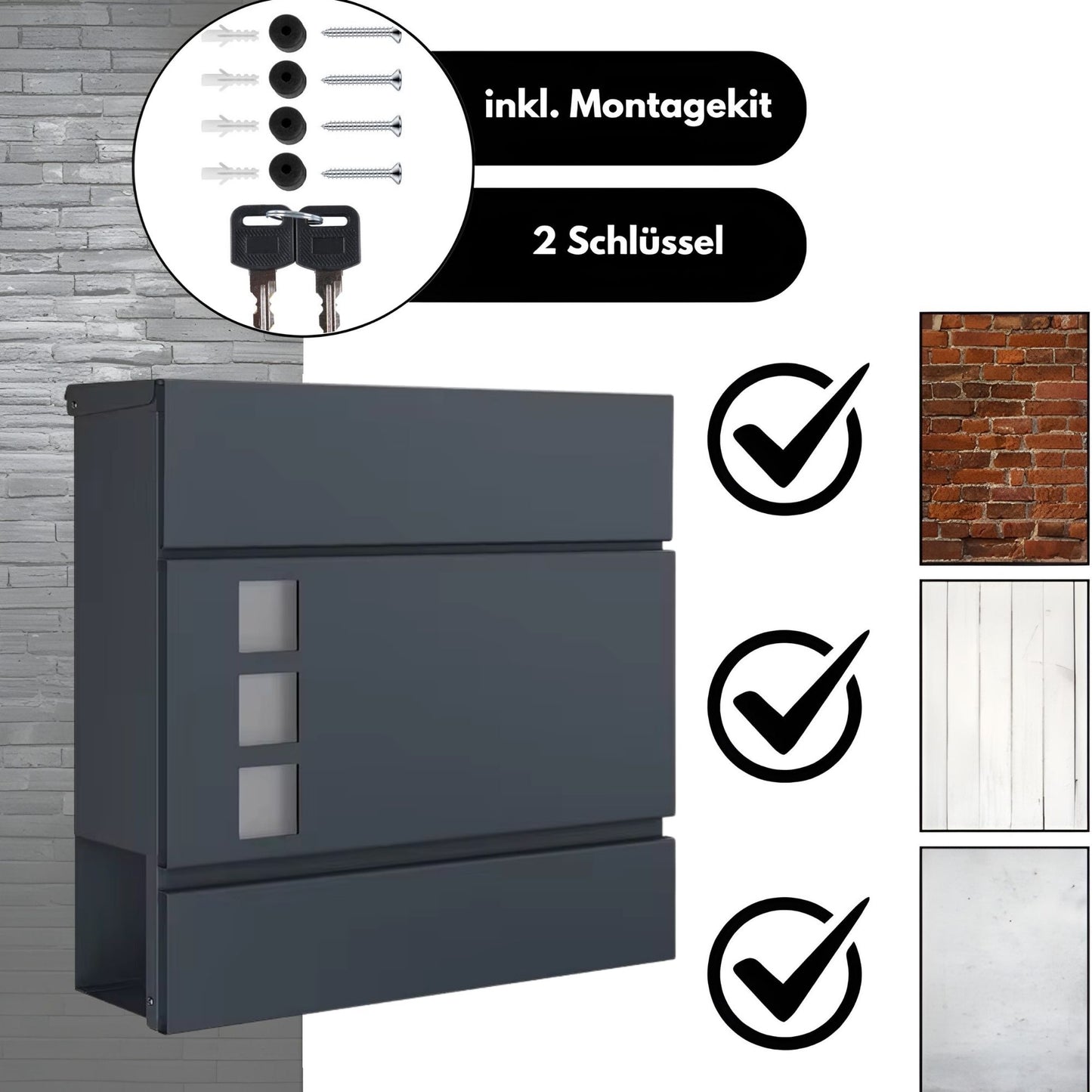 DIVID® Briefkasten (DIV-306) in Modernem Design mit Sichtfenster| Wandmontage inkl Schrauben und Dübel | Wandbriefkasten inkl. 2 Schlüssel | Moderner Briefkasten zum abschließen | Edelstahl