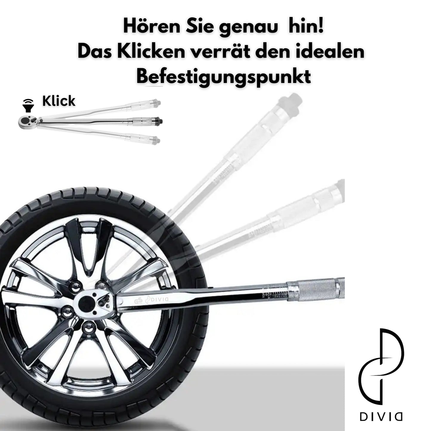 DIVID® Drehmomentschlüssel, 6-teiliges Set inkl Aufbewahrungsbox, inkl 3 Stecknüssen und Verlägerung, TÜV Süd GS 1/2" Zoll CrV