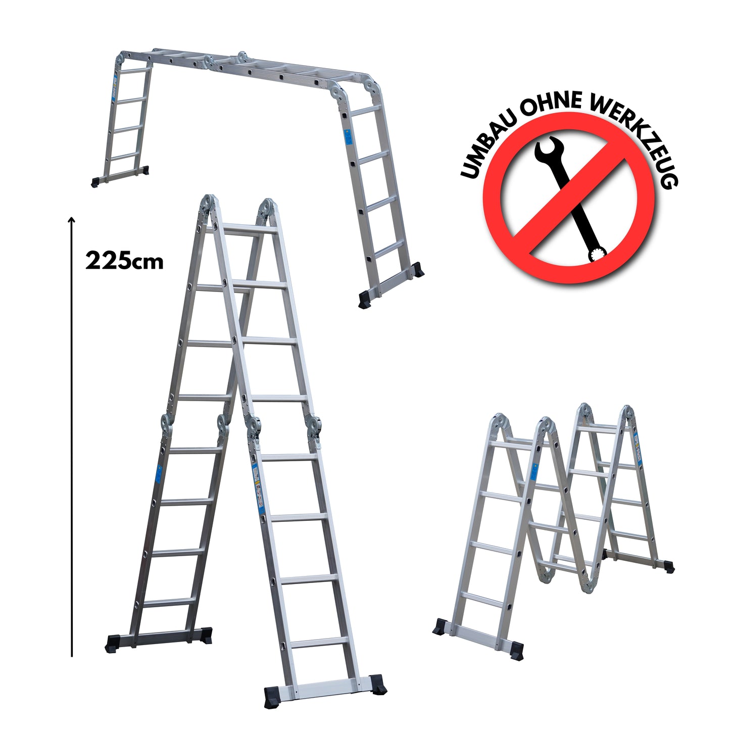 DIVID® Aluleiter 3,6 Meter & 4,7 Meter | Leiter klappbar | Gelenkleiter | Multifunktionsleiter belastbar bis 150Kg | Mehrzweckleiter | Klappleiter | Stehleiter ausziehbar | Teleskopleiter