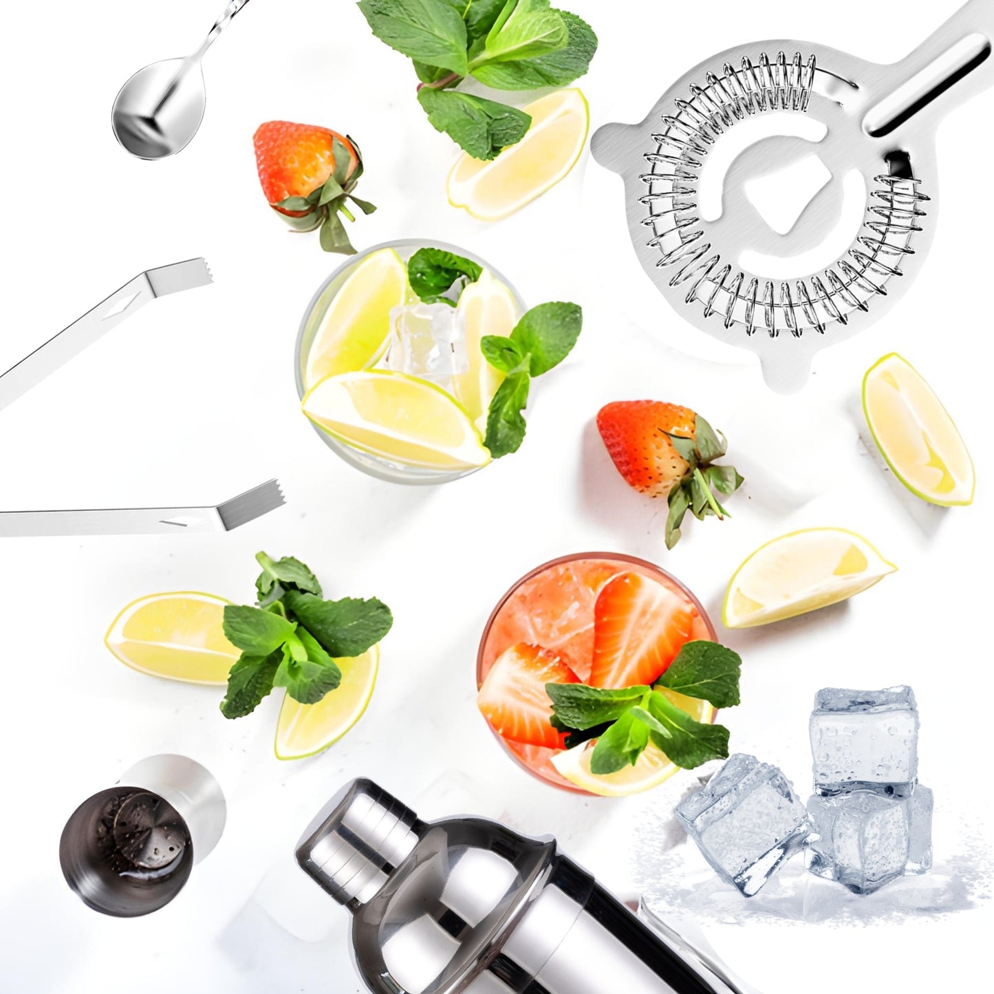 DIVID® Cocktail Set 8 Teilig| Shaker inkl Zubehör| Premium Barkeeper Set für Zuhause| Bar| Party| 750ml Shaker