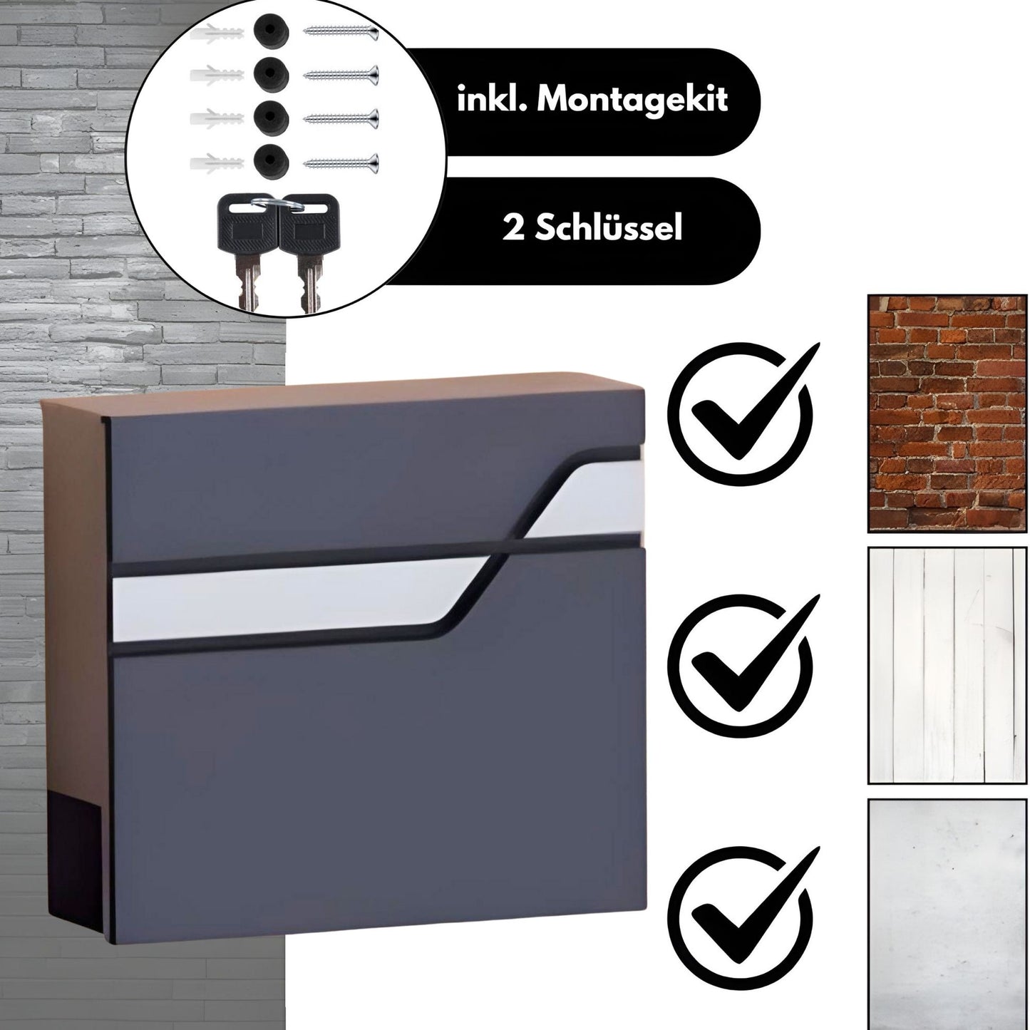 DIVID® Briefkasten (DIV-308) in Modernem Design | Wandmontage inkl Schrauben und Dübel | Wandbriefkasten inkl. 2 Schlüssel | Moderner Briefkasten zum abschließen | Edelstahl