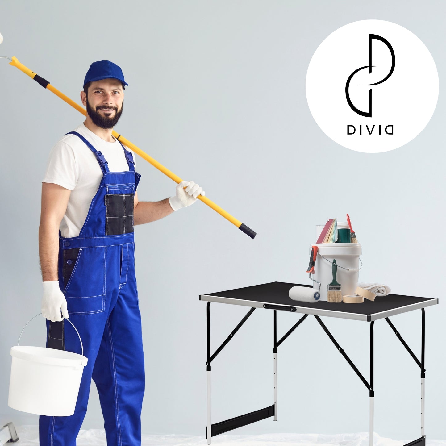 DIVID® Multifunktionstische, 100x60cm, Tapeziertisch 30 kg Tragkraft je Tisch, Klapptisch, Campingtisch, Flohmarkttisch, Beistelltisch, Mehrzwecktisch, Höhenverstellbar, Mahlertisch