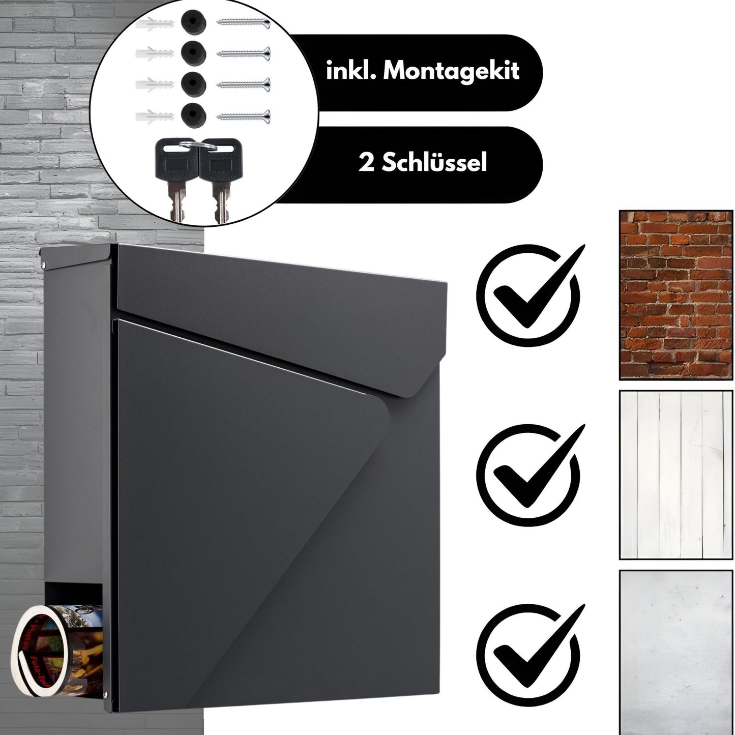 DIVID® Briefkasten (DIV-307) in Modernem Design| Wandmontage inkl Schrauben und Dübel | Wandbriefkasten inkl. 2 Schlüssel | Moderner Briefkasten zum abschließen | Edelstahl