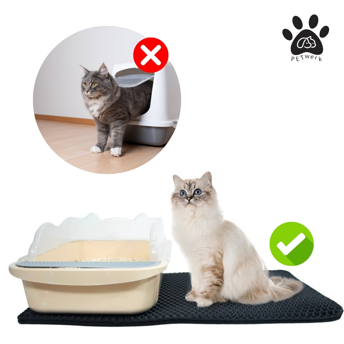 PETWERK® Katzenklo Matte| Katzenklo Vorleger 60x40 | Katzenmatte| Unterleger im Wabendesign| Wasserdicht|
