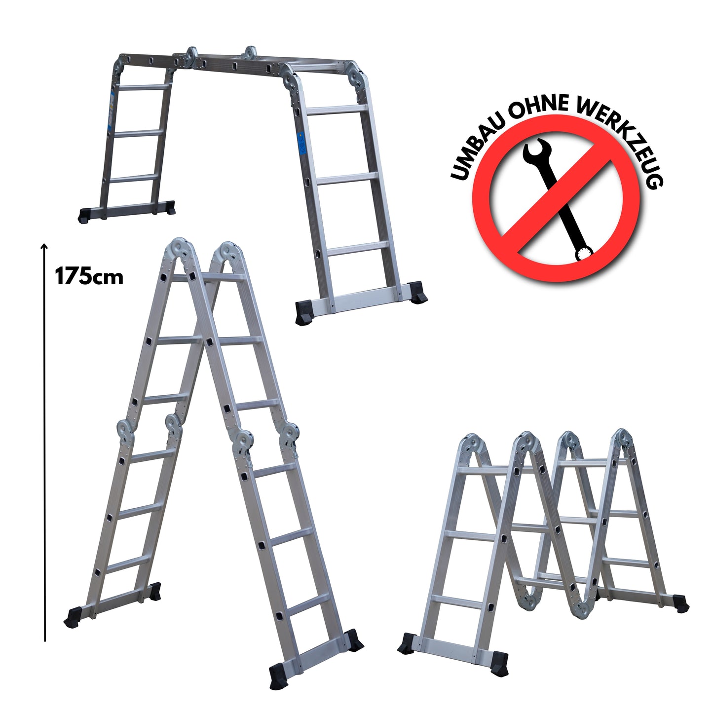 DIVID® Aluleiter 3,6 Meter & 4,7 Meter | Leiter klappbar | Gelenkleiter | Multifunktionsleiter belastbar bis 150Kg | Mehrzweckleiter | Klappleiter | Stehleiter ausziehbar | Teleskopleiter