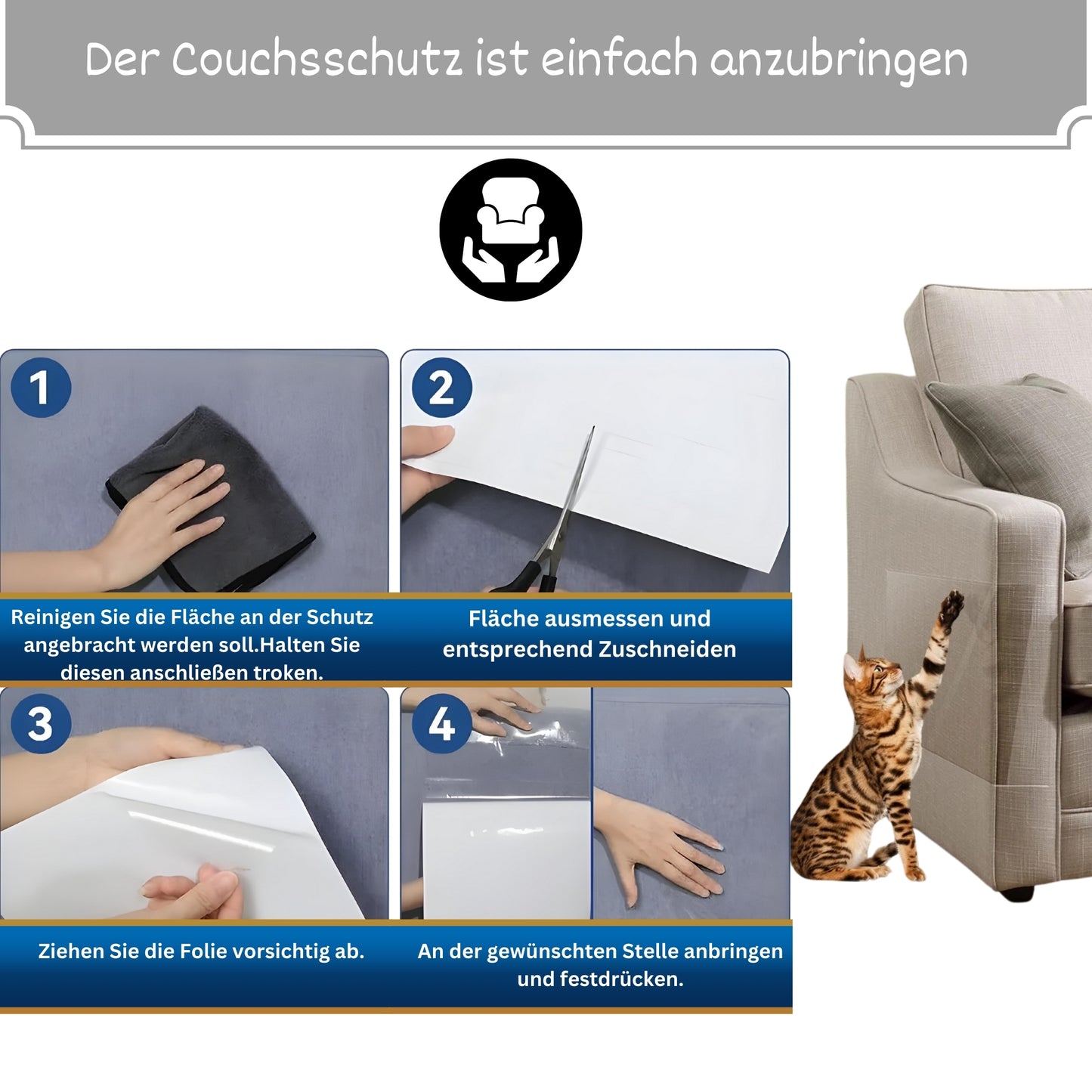PETWERK® Katzenkratzfolie|Selbstklebende Folie zum Schutz der Möben und Wände| Kratzfolie|Spritzschutz|Wandschutz|Transparent