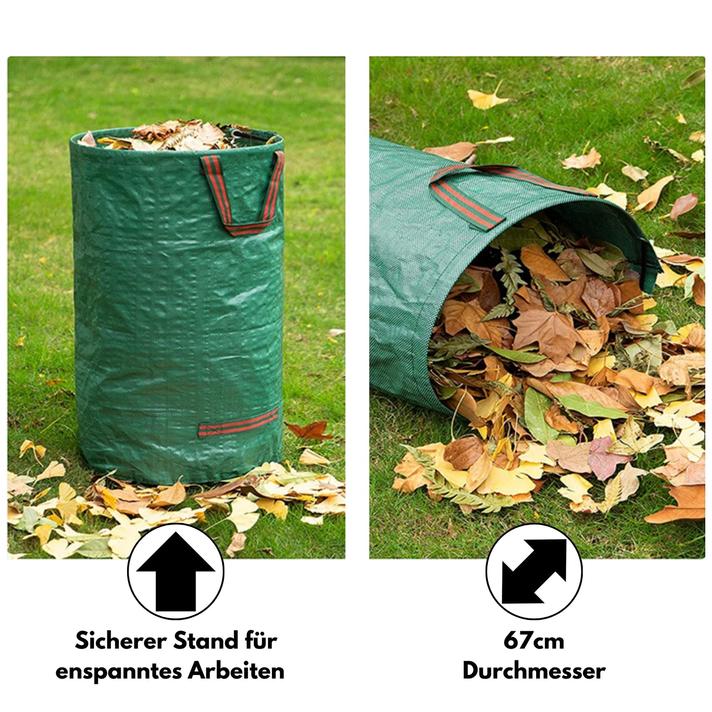 DIVID® Gartensäcke mit Trageschlaufen |Gartensack 3x 272L Set Laubsack Gartenabfallsack - Selbststehend 4 Griffe Stabil Robust & Faltbar - Rasenschnitt für Gartenabfälle Grünschnitt Laubabfall
