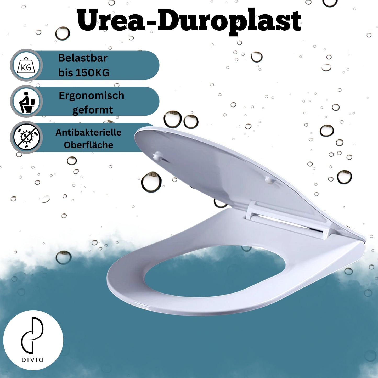 DIVID® Toilettendeckel, WC Sitz mit Absenkautomatik, Quick-Release Funktion, einfache Reinigung, Weiß, Toilettensitz mit verstellbaren Scharnieren, Kunststoff