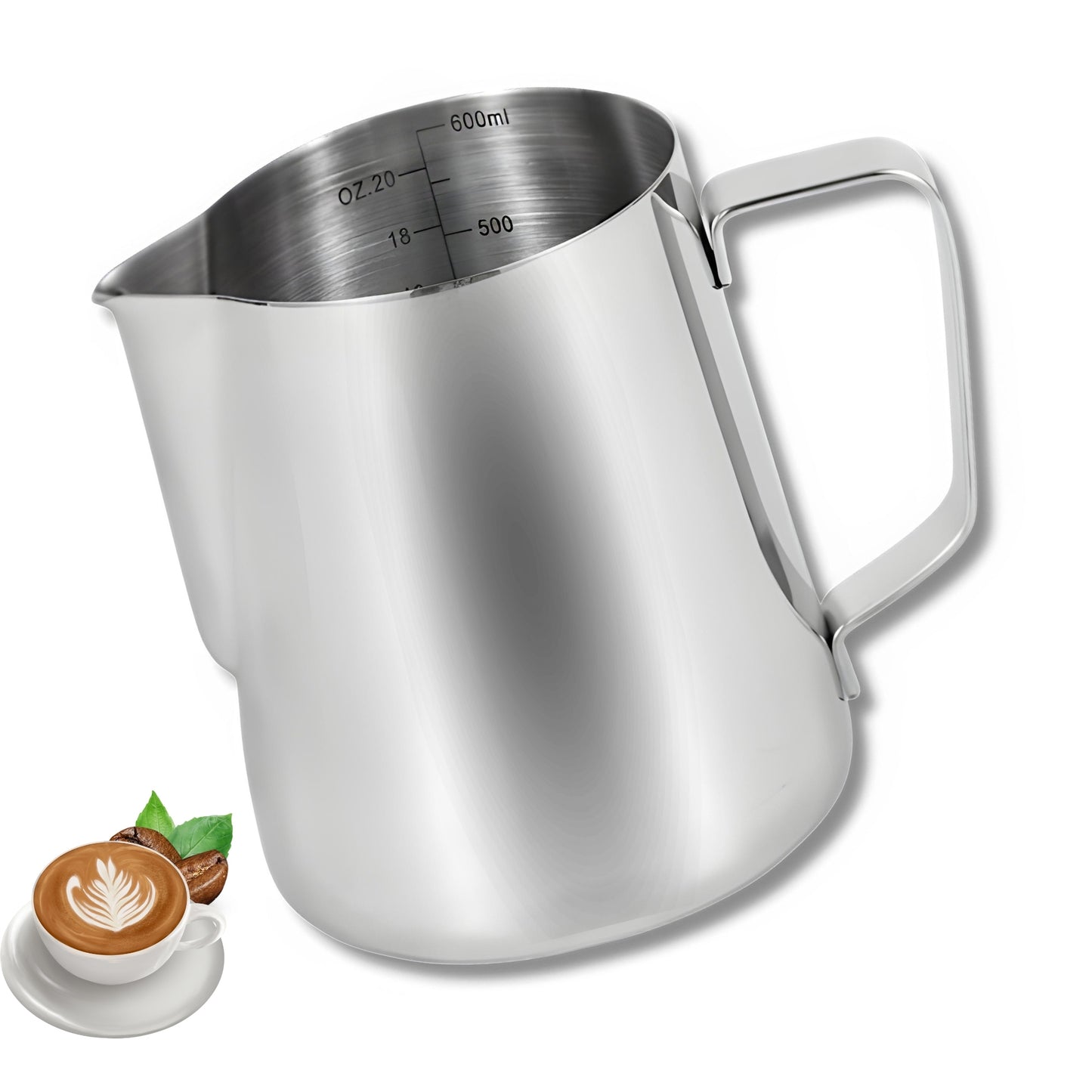 DIVID® Milchkanne | Milchkännchen | 304 Edelstahl Milchaufschäumen | Milchkanne mit Messung | Barista | Kaffeliebhaber| Cappucino, Latte, Espresso
