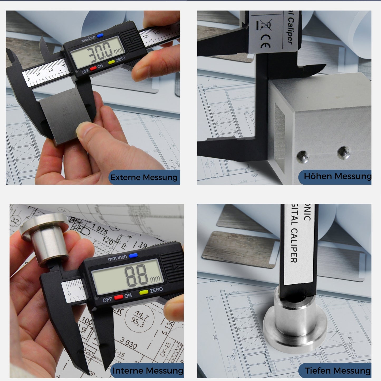 DIVID® Digitale Messschieber| 150mm/6'' Digital mit LCD Display und Batterie| professioneller messer für Innen,Außen,Tiefen und Schrittmessung|Kohlefaser schieblehre