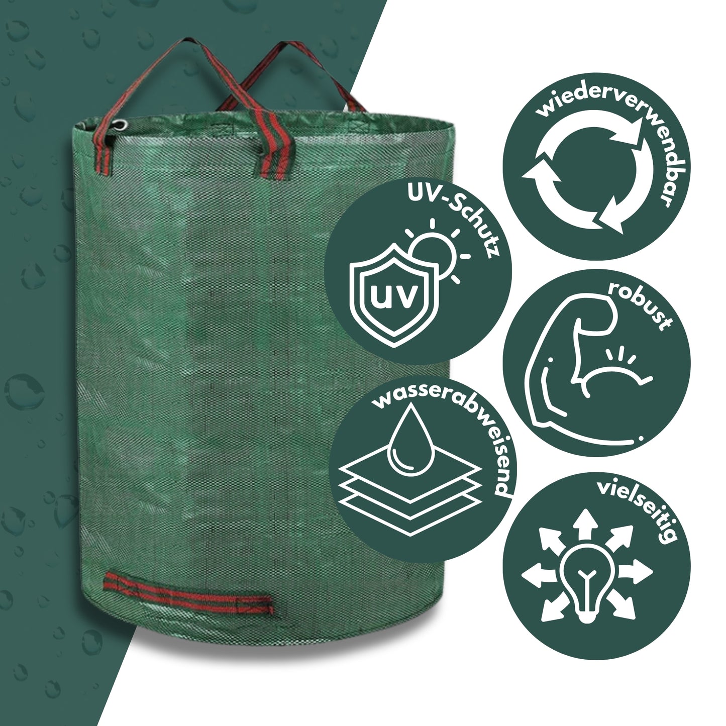 DIVID® Gartensäcke mit Trageschlaufen |Gartensack 3x 272L Set Laubsack Gartenabfallsack - Selbststehend 4 Griffe Stabil Robust & Faltbar - Rasenschnitt für Gartenabfälle Grünschnitt Laubabfall
