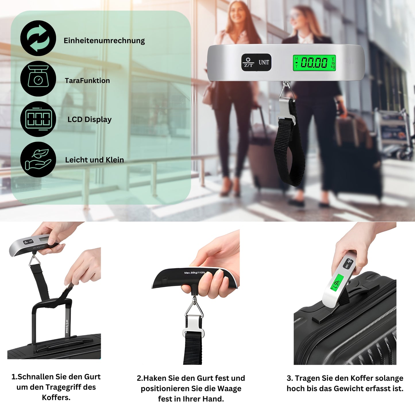 DIVID® Digitale Kofferwaage 2 | Digitale Messwaage | Gepäckwaage mit Haken bis zu 50Kg/110Lbs | Hängewaage | Angeln und Reisen | Travelscale