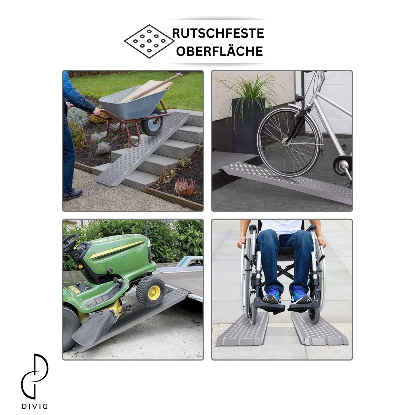DIVID® 2X Auffahrrahrrampe| Laderampe| Verladeschienen| Verzinkter/Galvanisierter Stahl | Anti Rutsch| 200Kg je Schiene| Max 400Kg je Set| Mottorrad Auto Quad ATV