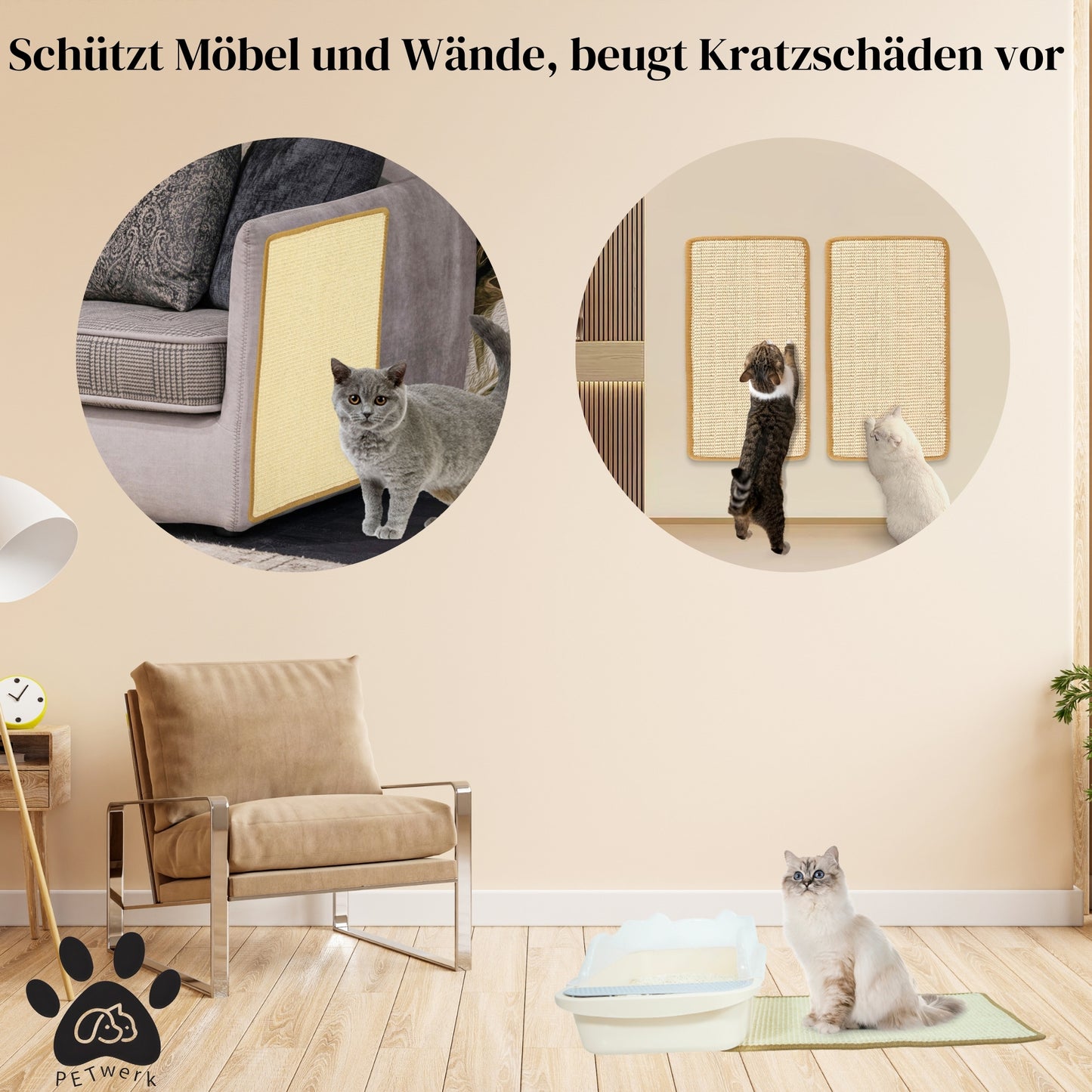 PETWERK® Kratzmatte | Katzen Vorleger| Kratzteppich| Sisal Kratzmatte| Katzenmöbel| Krallenpflege