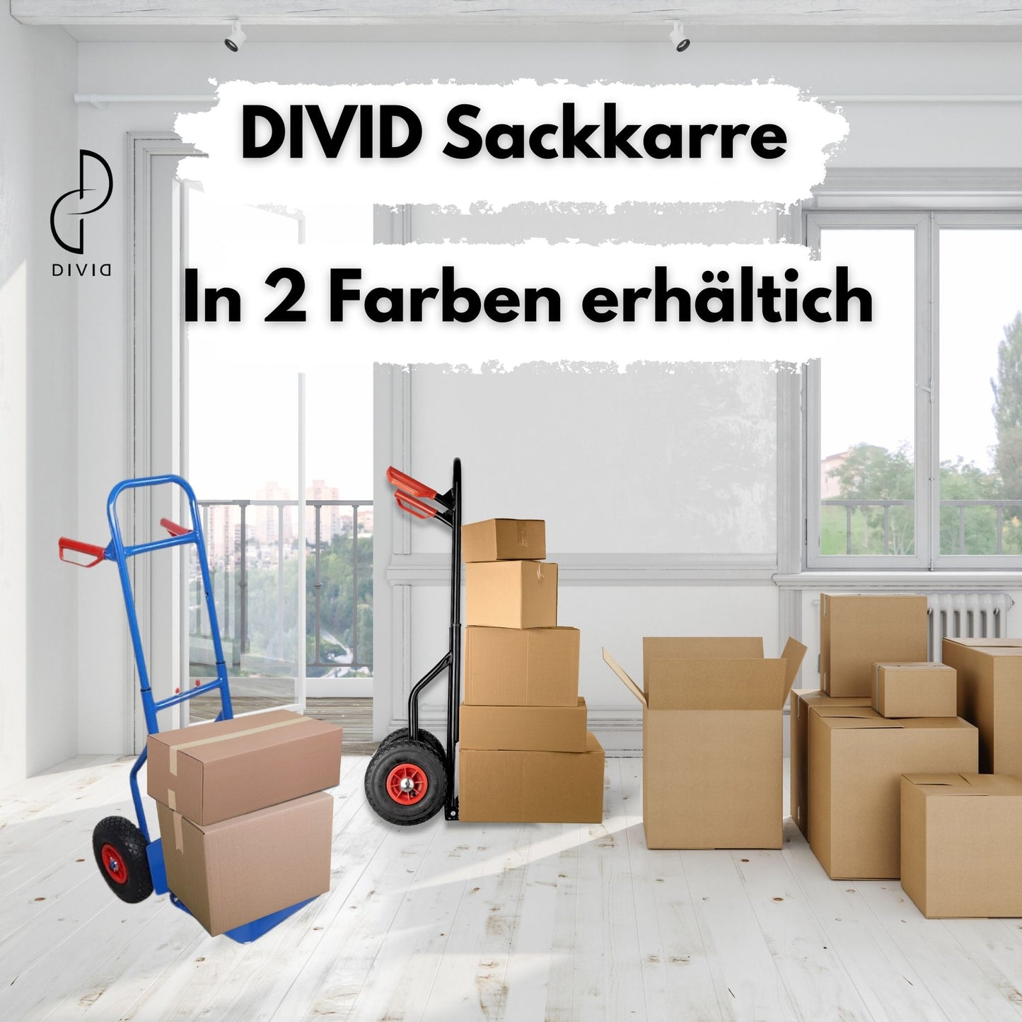 DIVID® Klappbare Sackkarre max. 200Kg, Stahl, ergonomisch Transporter für Umzüge, Lager und Einkäufe