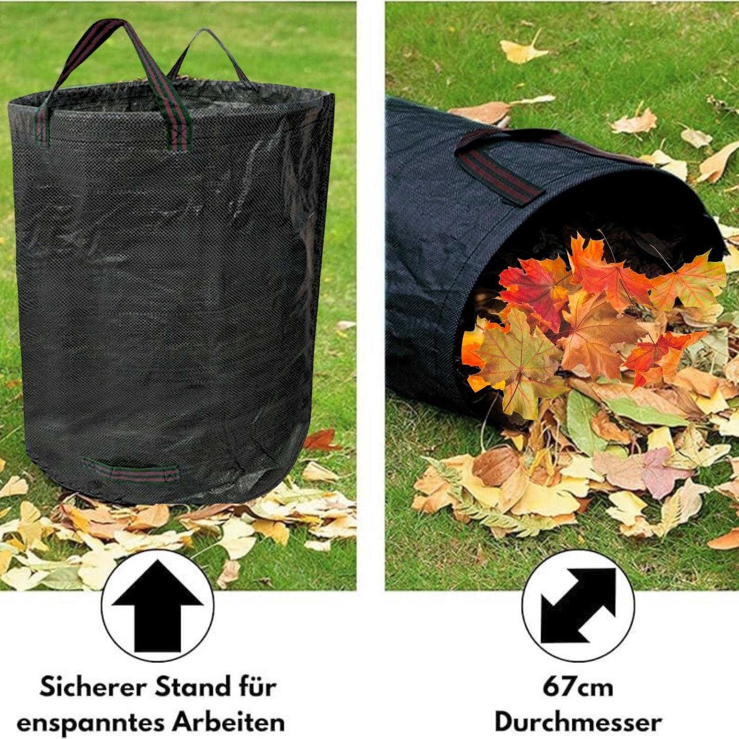 DIVID® Gartensäcke mit Trageschlaufen |Gartensack 3x 272L Set Laubsack Gartenabfallsack - Selbststehend 4 Griffe Stabil Robust & Faltbar - Rasenschnitt für Gartenabfälle Grünschnitt Laubabfall